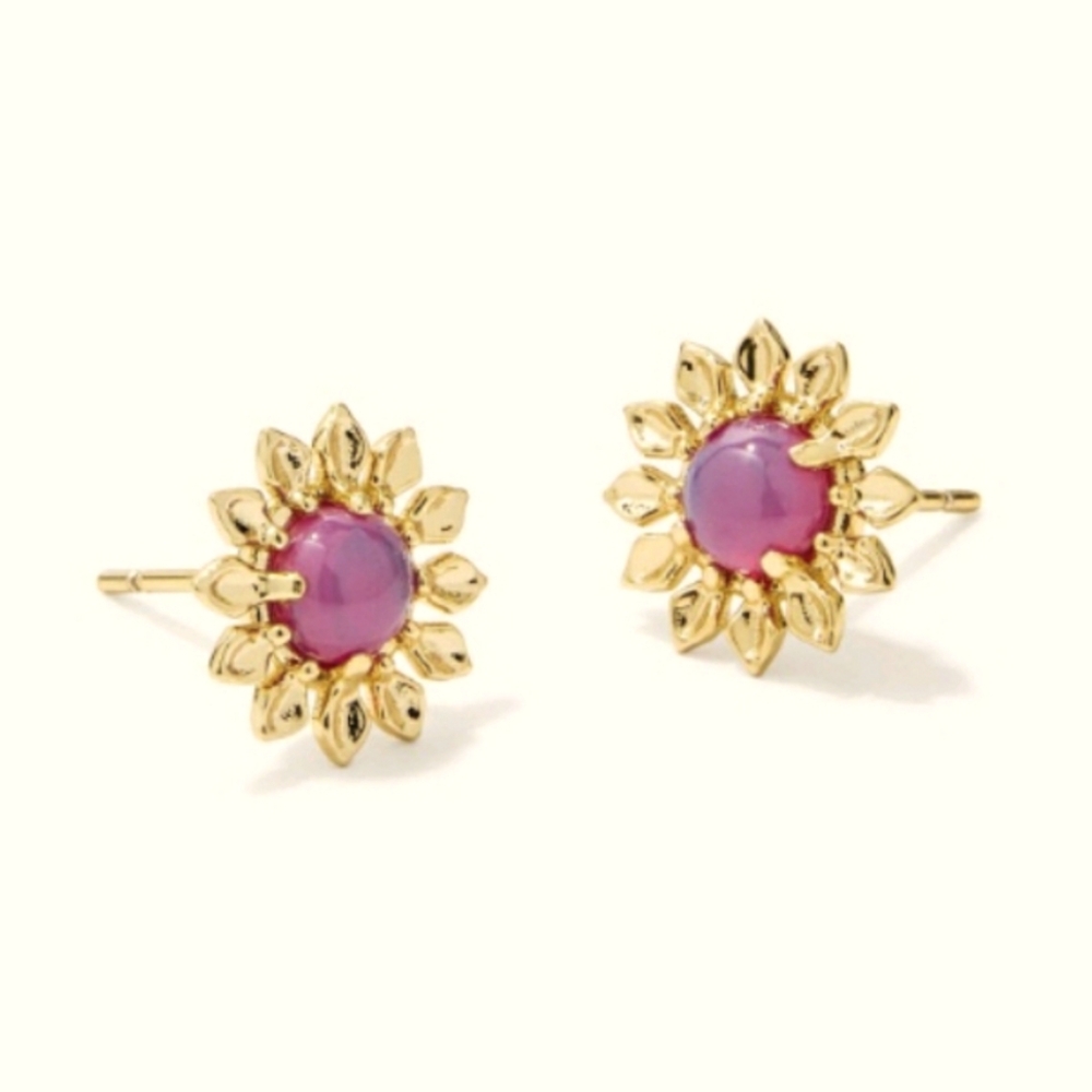 New! Y2K Chic Kendra Scott Hazel Gold Purple Opalite Stud Earrings Cottagecore
